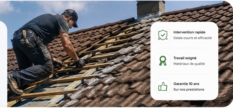 Couvreur en intervention sur une toiture à Étiolles